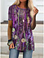 cheap Tees &amp; T Shirts-Women&#039;s Holiday Floral Theme T shirt Floral Graphic Print Round Neck Basic Tops Purple Yellow Light Purple